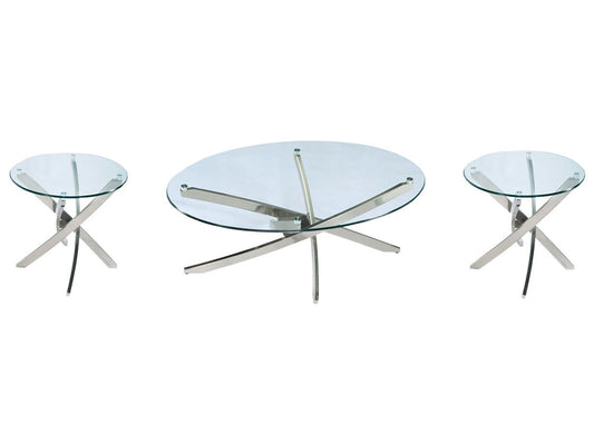 Magnussen - Zila Brushed Nickel Oval Cocktail Table With 2 End Table - T2050-47KIT2 view 1
