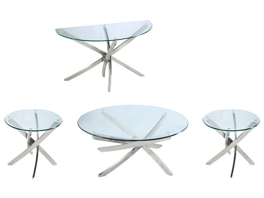 Magnussen - Zila Brushed Nickel Round Cocktail Table With 2 End Table And Demilune Sofa Table - T2050-45KIT3 view 1