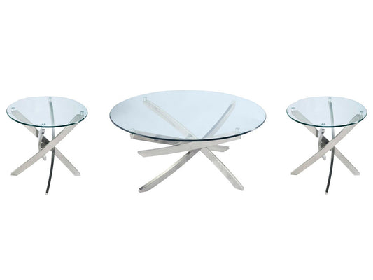 Magnussen - Zila Brushed Nickel Round Cocktail Table With 2 End Table - T2050-45KIT2 view 1