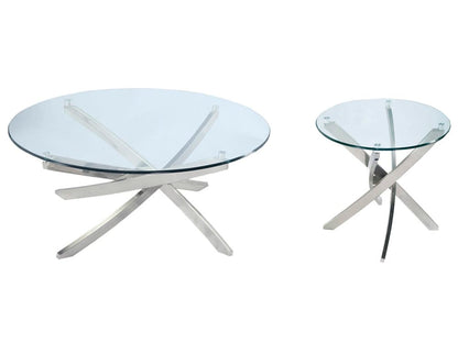 Magnussen - Zila Brushed Nickel Round Cocktail Table With End Table - T2050-45KIT1 view 1