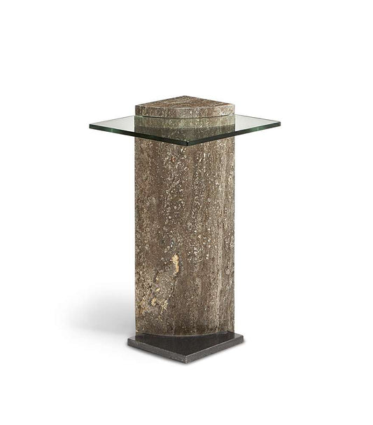 Maitland Smith - Glass Travertine Pillar Side Table - 8376-32 veiw 1