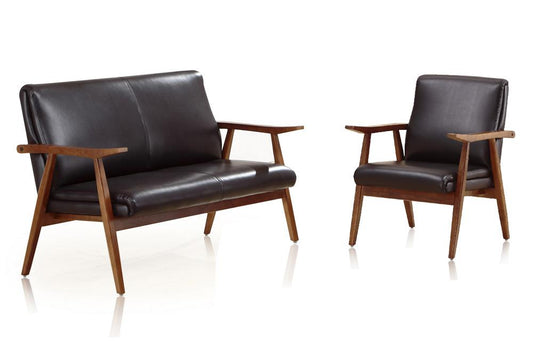 Manhattan Comfort - 1-Piece ArchDuke Faux Leather Loveseat and Armchair with Beech Wood Legs in Black and Amber - 2-LSAC01-BK veiw 1