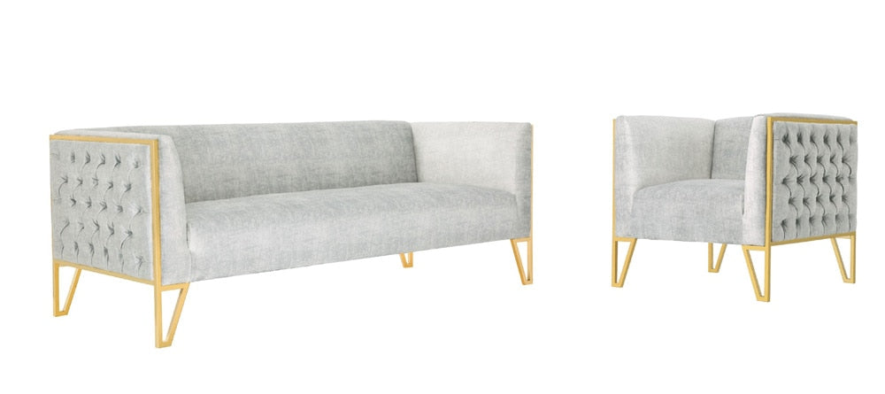 Manhattan Comfort - 2-Piece Vector Velvet Sofa and Arm Chair Set with Metal Legs in Grey and Gold - 2-SS548-GY veiw 1