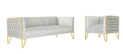 Manhattan Comfort - 2-Piece Vector Velvet Sofa and Arm Chair Set with Metal Legs in Grey and Gold - 2-SS548-GY veiw 1