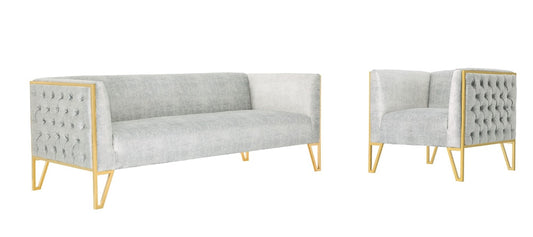 Manhattan Comfort - 2-Piece Vector Velvet Sofa and Arm Chair Set with Metal Legs in Grey and Gold - 2-SS548-GY veiw 1