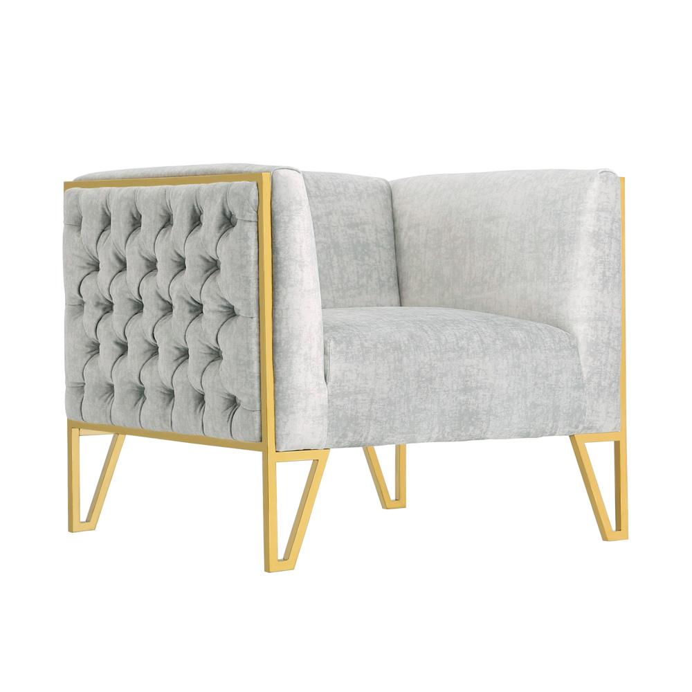 Manhattan Comfort - 2-Piece Vector Velvet Sofa and Arm Chair Set with Metal Legs in Grey and Gold - 2-SS548-GY veiw 4