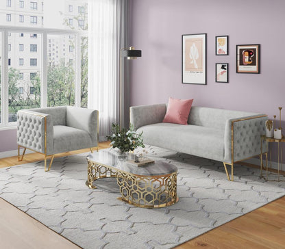 Manhattan Comfort - 2-Piece Vector Velvet Sofa and Arm Chair Set with Metal Legs in Grey and Gold - 2-SS548-GY veiw 8