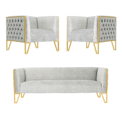 Manhattan Comfort - 3-Piece Vector Velvet Sofa and Arm Chair Set with Metal Legs in Grey and Gold - 3-SS548-GY veiw 1