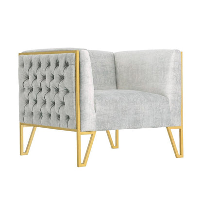 Manhattan Comfort - 3-Piece Vector Velvet Sofa and Arm Chair Set with Metal Legs in Grey and Gold - 3-SS548-GY veiw 4