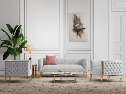 Manhattan Comfort - 3-Piece Vector Velvet Sofa and Arm Chair Set with Metal Legs in Grey and Gold - 3-SS548-GY veiw 8