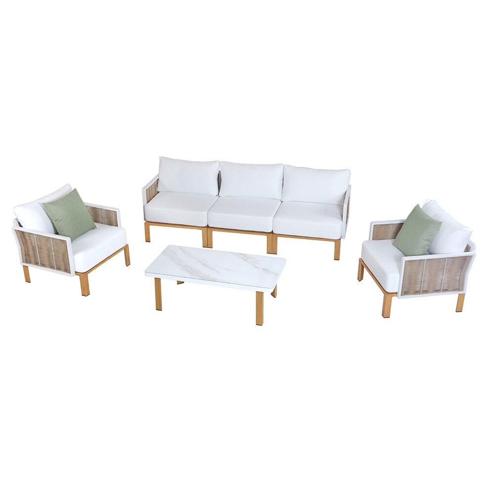 Manhattan Comfort - 4-Piece Vine Polyester Patio Conversation Set with Aluminum Legs in Cream - OD-CV029-CR veiw 2