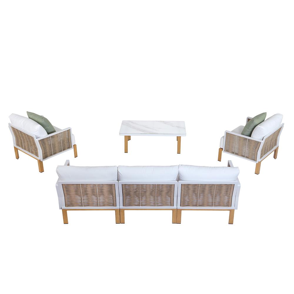 Manhattan Comfort - 4-Piece Vine Polyester Patio Conversation Set with Aluminum Legs in Cream - OD-CV029-CR veiw 3