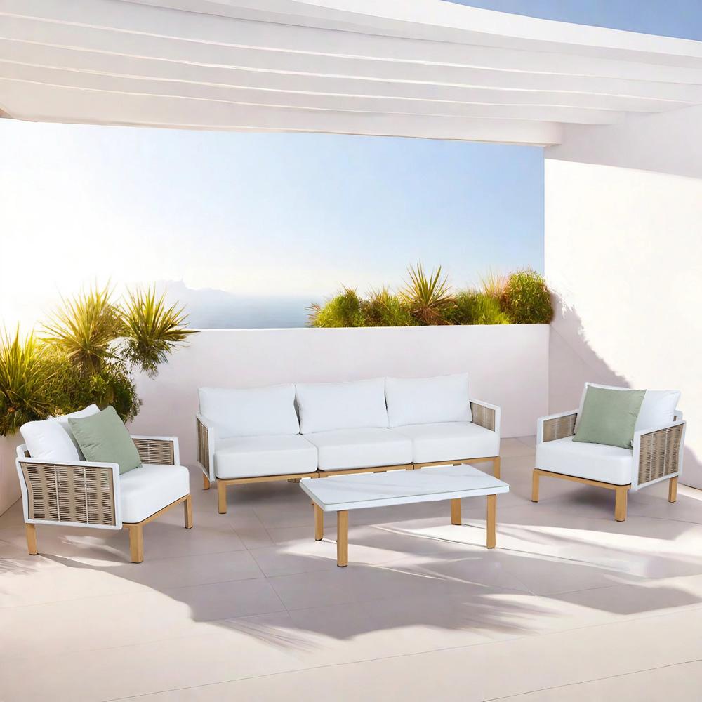 Manhattan Comfort - 4-Piece Vine Polyester Patio Conversation Set with Aluminum Legs in Cream - OD-CV029-CR veiw 12