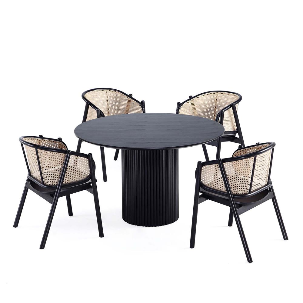 Manhattan Comfort - 5-Piece Versailles and Hathaway Dining with Arm Chair - American Ash WoodDining Table - American Solid Ash Wood Legs in Black and Natural CaneBlack - 4-DT03ACCA02-BK veiw 1