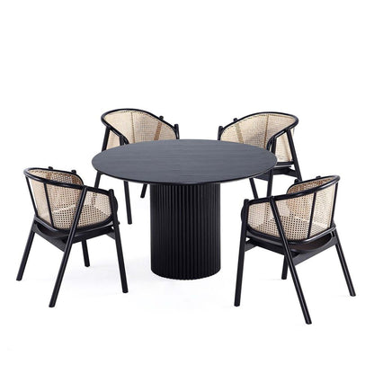 Manhattan Comfort - 5-Piece Versailles and Hathaway Dining with Arm Chair - American Ash WoodDining Table - American Solid Ash Wood Legs in Black and Natural CaneBlack - 4-DT03ACCA02-BK veiw 1