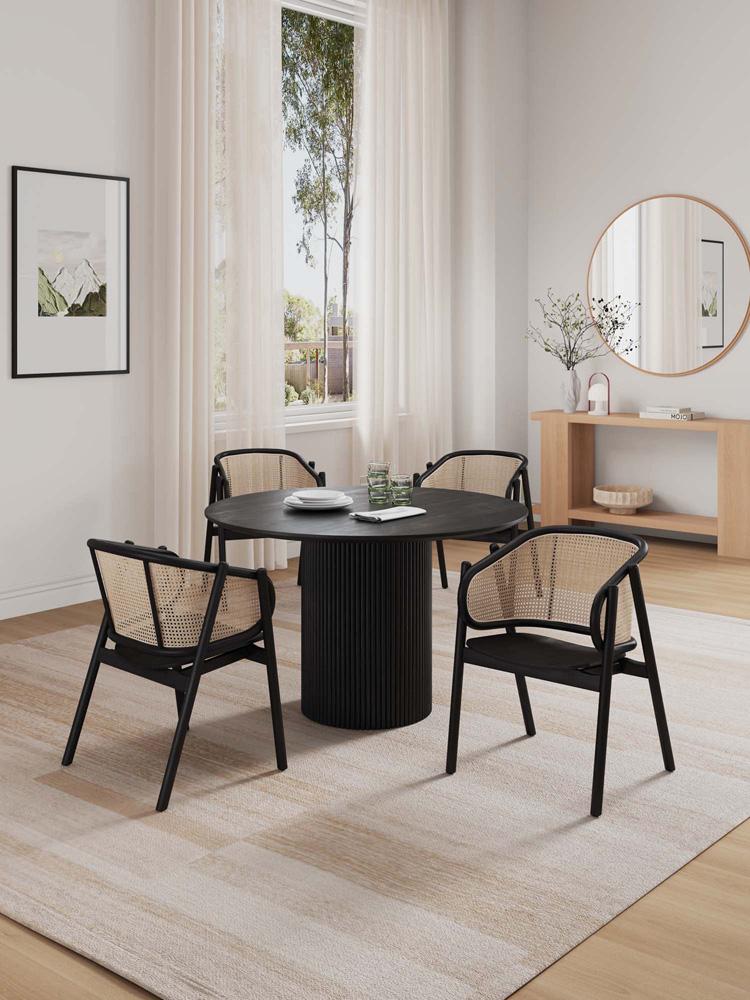 Manhattan Comfort - 5-Piece Versailles and Hathaway Dining with Arm Chair - American Ash WoodDining Table - American Solid Ash Wood Legs in Black and Natural CaneBlack - 4-DT03ACCA02-BK veiw 12