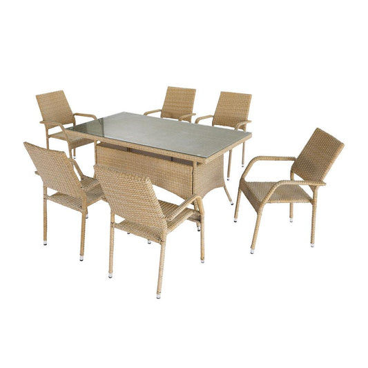 Manhattan Comfort - 7-Piece Genoa Patio 6- Person Dining Set with Iron Steel Legs in Nature Tan Weave - OD-DS002-NE veiw 1