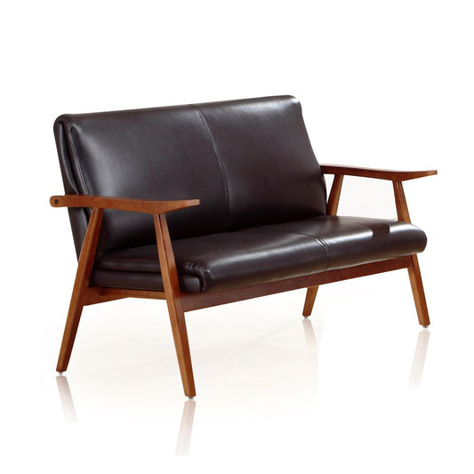 Manhattan Comfort - ArchDuke Faux Leather Loveseat with Beech Wood Legs in Black and Amber - LS001-BK veiw 1
