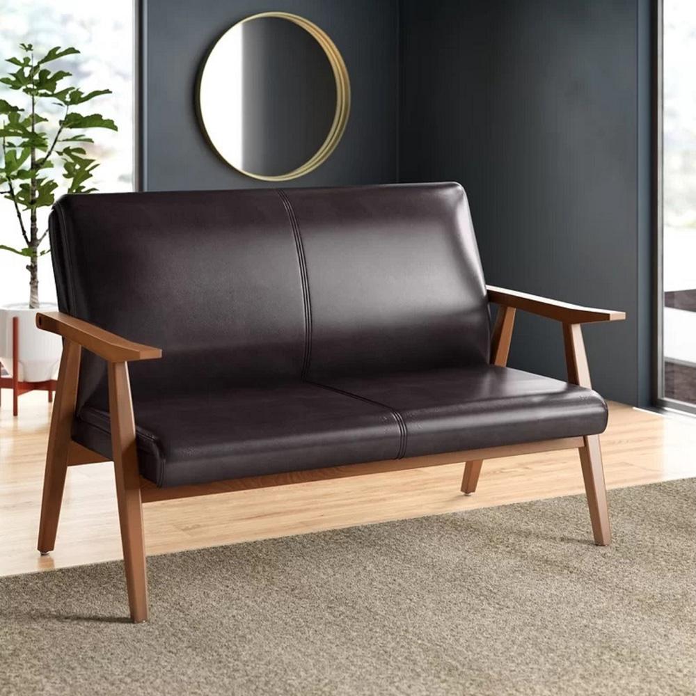 Manhattan Comfort - ArchDuke Faux Leather Loveseat with Beech Wood Legs in Black and Amber - LS001-BK veiw 2