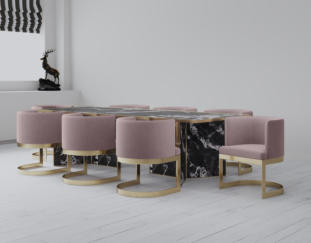 Manhattan Comfort - Aura Velvet Dining Chair with Stainless Steel Legs in Blush and Polished Brass - DC026-BH view 3