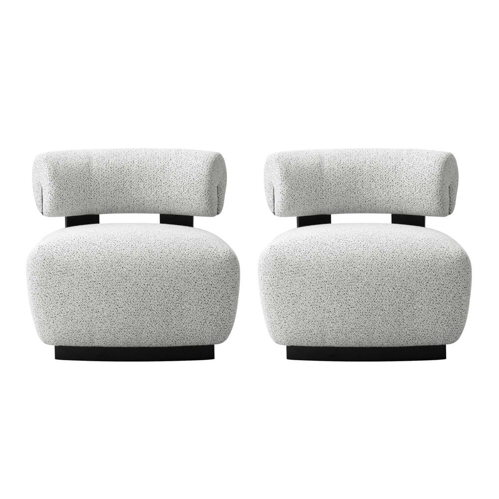 Manhattan Comfort - Bartow Woven Fabric Accent Chair with Ash Wood Legs in Ivory and Black - Set of 2 - 2-AC017-IB veiw 1