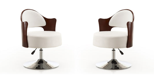 Manhattan Comfort - Bopper Faux Leather Accent Chair with Metal Legs in White and Polished Chrome - Set of 2 - 2-AC033-WH veiw 1