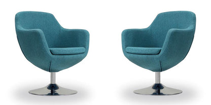 Manhattan Comfort - Caisson Twill Accent Chair with Metal Legs in Blue and Polished Chrome - Set of 2 - 2-AC028-BL veiw 1