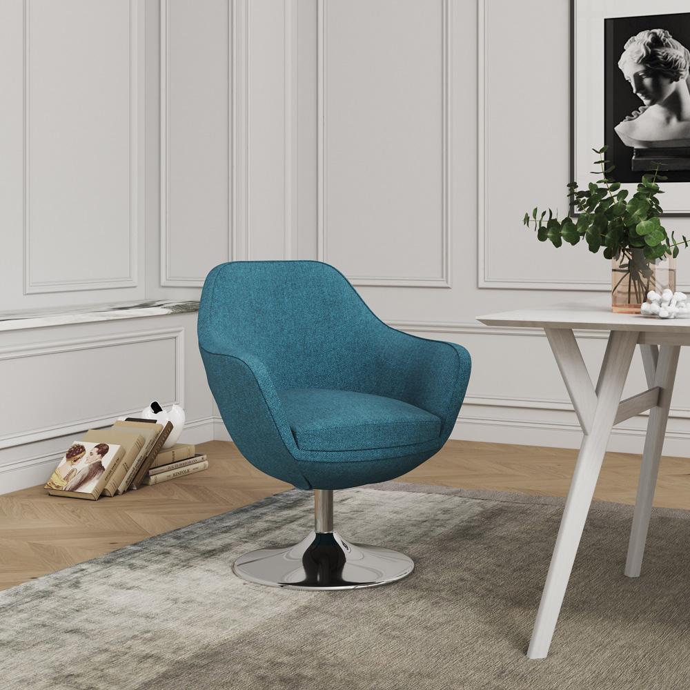 Manhattan Comfort - Caisson Twill Accent Chair with Metal Legs in Blue and Polished Chrome - Set of 2 - 2-AC028-BL veiw 6