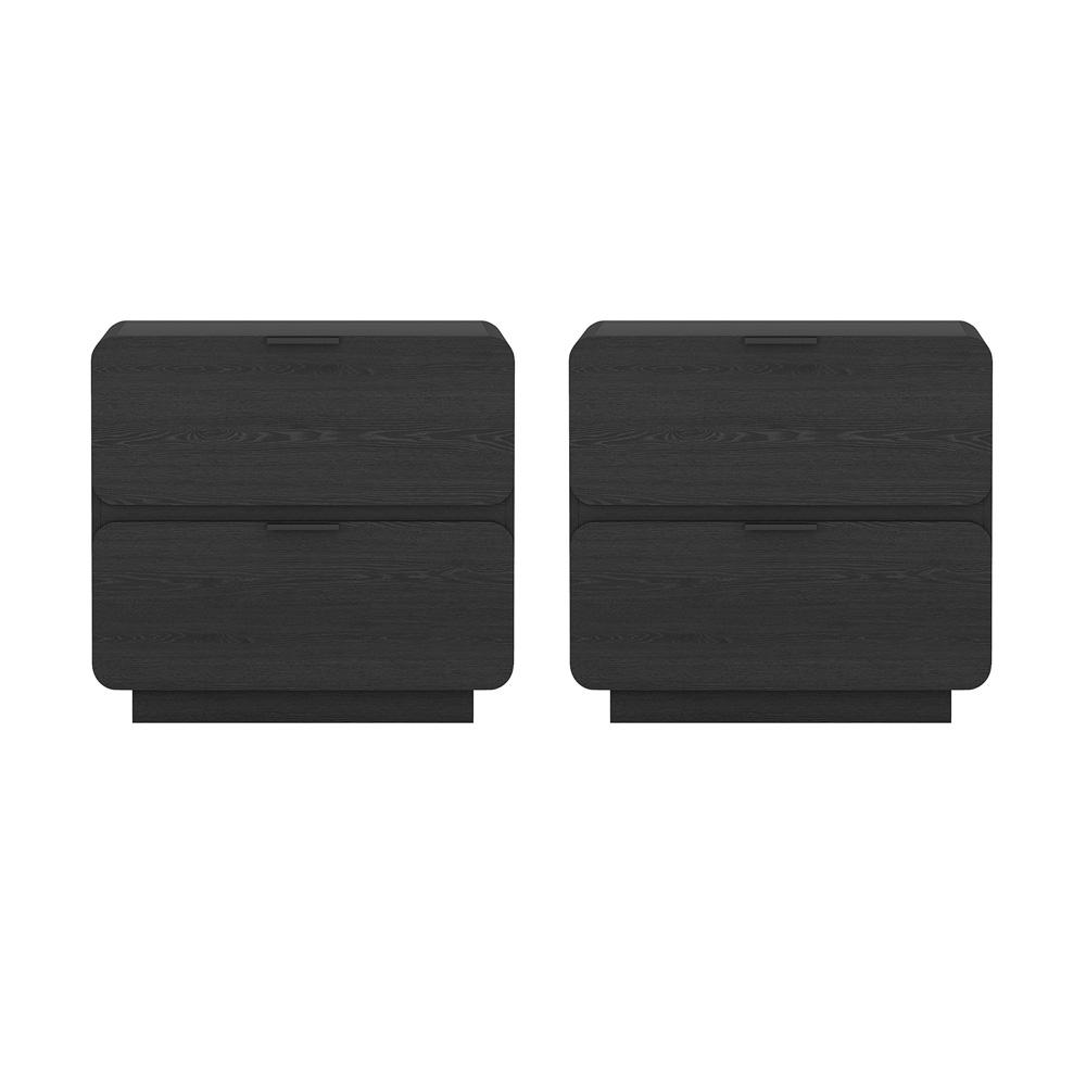 Manhattan Comfort - Chrystie 26in Nightstand in Black (2-Drawer) - Set of 2 - 2-NS016-BK veiw 1
