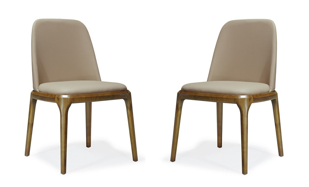Manhattan Comfort - Courding Faux Leather Dining Chair with Ash Wood Legs in Tan and Walnut - Set of 2 - 2-DC009-TN veiw 1