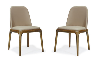 Manhattan Comfort - Courding Faux Leather Dining Chair with Ash Wood Legs in Tan and Walnut - Set of 2 - 2-DC009-TN veiw 1