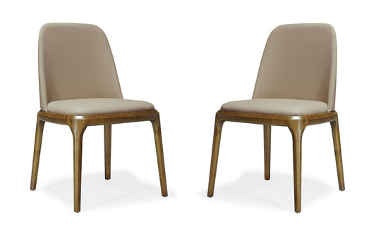 Manhattan Comfort - Courding Faux Leather Dining Chair with Ash Wood Legs in Tan and Walnut - Set of 2 - 2-DC009-TN veiw 1