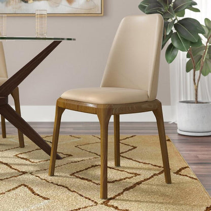 Manhattan Comfort - Courding Faux Leather Dining Chair with Ash Wood Legs in Tan and Walnut - Set of 2 - 2-DC009-TN veiw 6