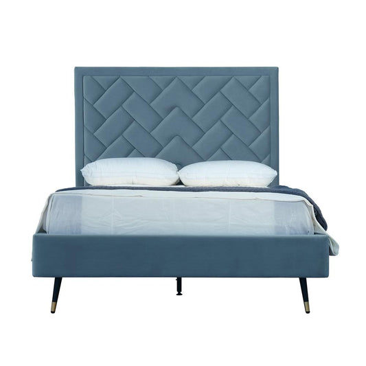 Manhattan Comfort - Crosby Velvet Full- Size Bed with Metal Legs in Blue - BD009-FL-BL veiw 1