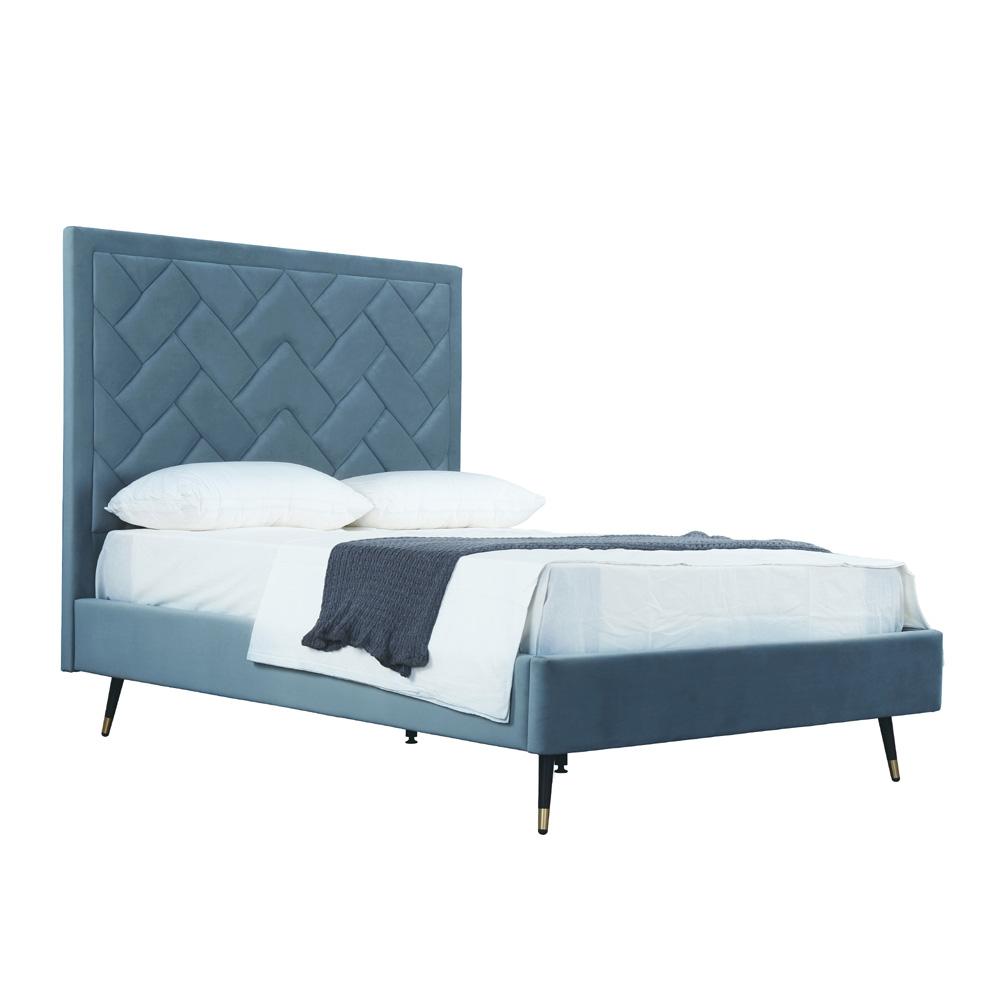Manhattan Comfort - Crosby Velvet Full- Size Bed with Metal Legs in Blue - BD009-FL-BL veiw 2
