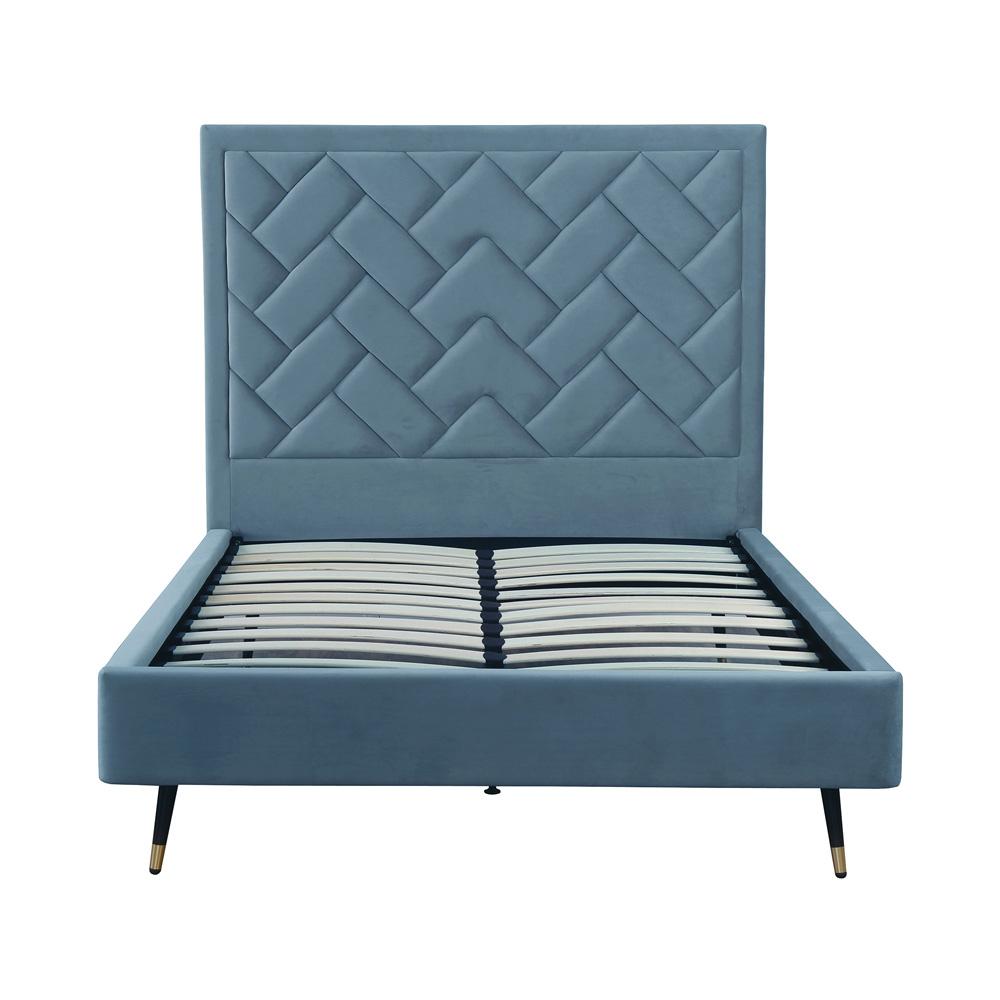 Manhattan Comfort - Crosby Velvet Full- Size Bed with Metal Legs in Blue - BD009-FL-BL veiw 3