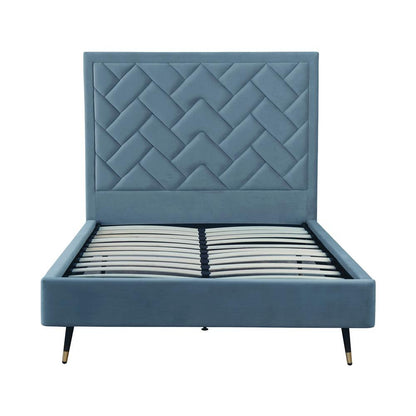 Manhattan Comfort - Crosby Velvet Full- Size Bed with Metal Legs in Blue - BD009-FL-BL veiw 3