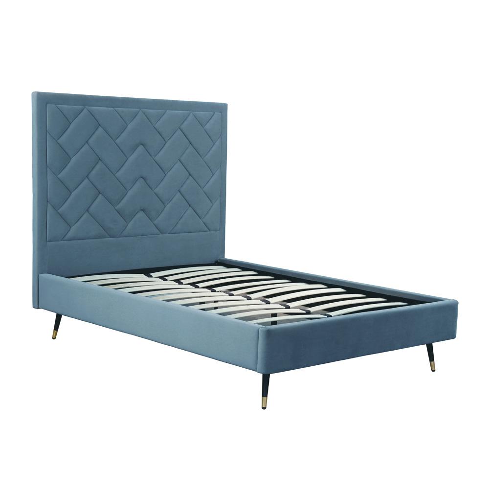 Manhattan Comfort - Crosby Velvet Full- Size Bed with Metal Legs in Blue - BD009-FL-BL veiw 4