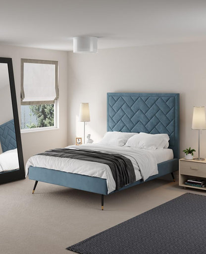 Manhattan Comfort - Crosby Velvet Full- Size Bed with Metal Legs in Blue - BD009-FL-BL veiw 7