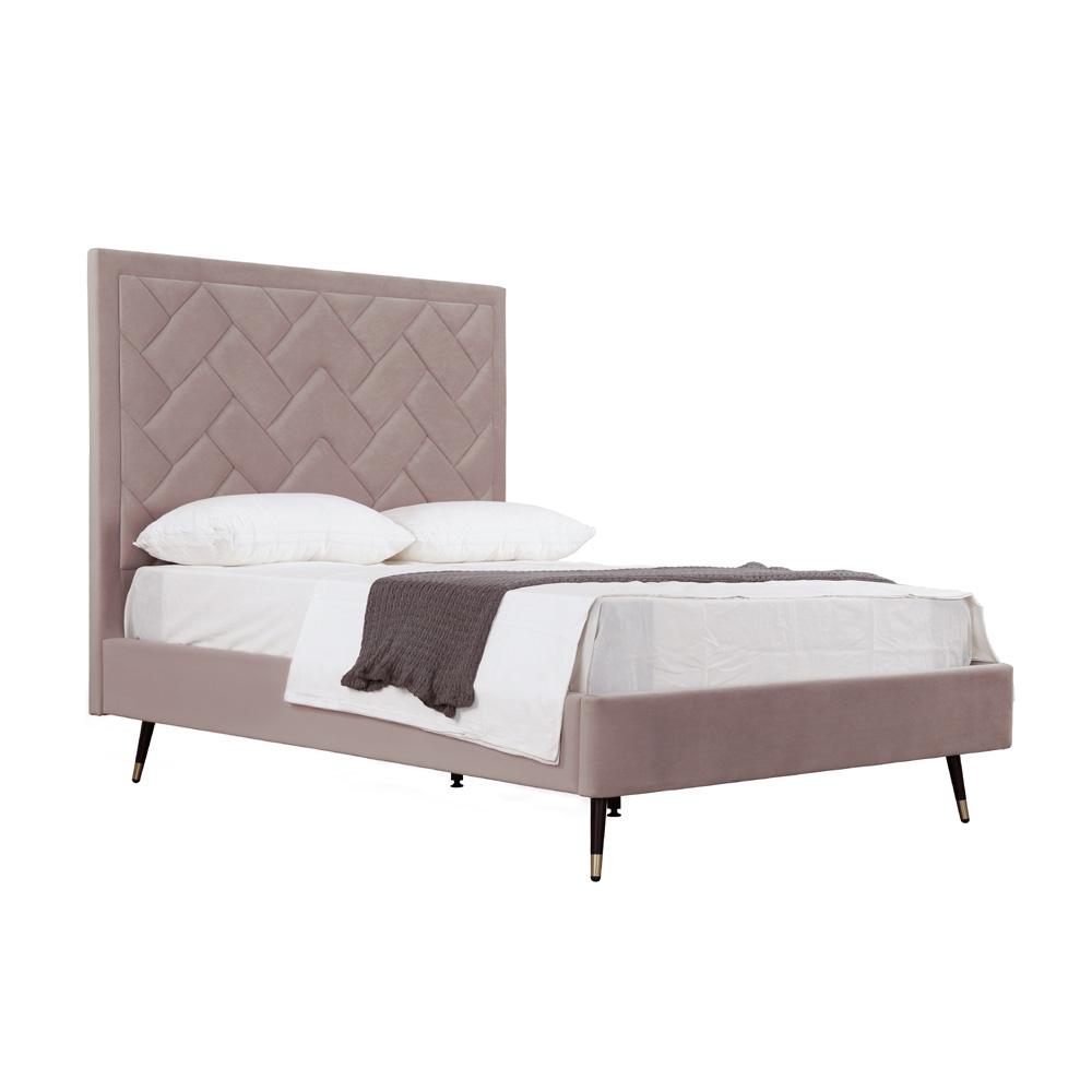Manhattan Comfort - Crosby Velvet Full- Size Bed with Metal Legs in Blush - BD009-FL-BH veiw 2