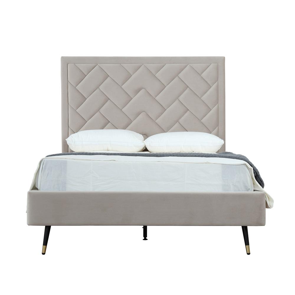 Manhattan Comfort - Crosby Velvet Full- Size Bed with Metal Legs in Greige - BD009-FL-GE veiw 1