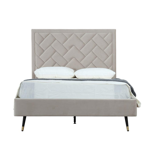 Manhattan Comfort - Crosby Velvet Full- Size Bed with Metal Legs in Greige - BD009-FL-GE veiw 1
