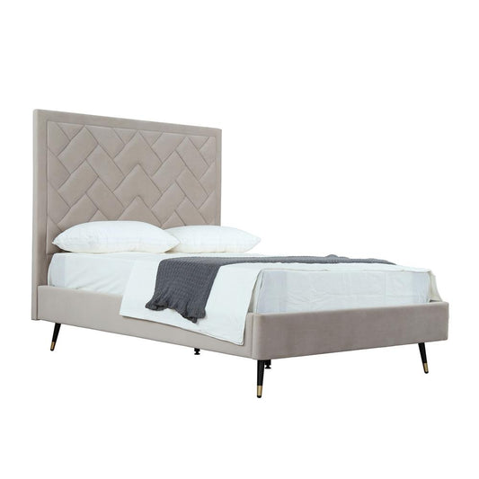 Manhattan Comfort - Crosby Velvet Full- Size Bed with Metal Legs in Greige - BD009-FL-GE veiw 2