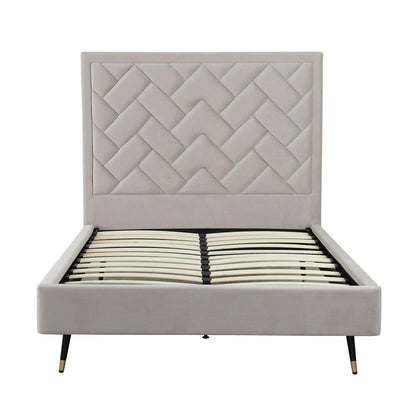 Manhattan Comfort - Crosby Velvet Full- Size Bed with Metal Legs in Greige - BD009-FL-GE veiw 3