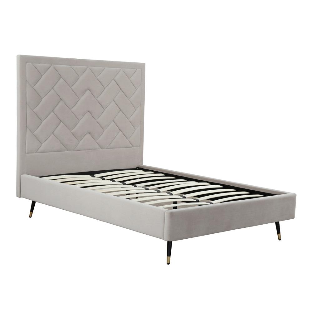 Manhattan Comfort - Crosby Velvet Full- Size Bed with Metal Legs in Greige - BD009-FL-GE veiw 4