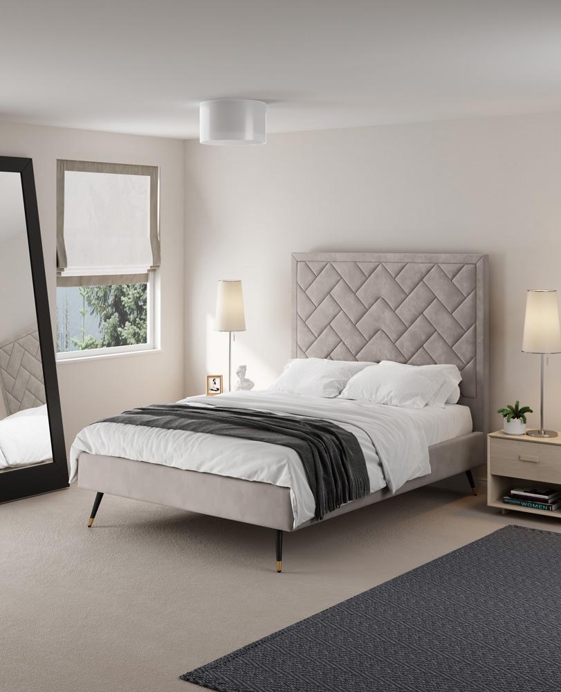 Manhattan Comfort - Crosby Velvet Full- Size Bed with Metal Legs in Greige - BD009-FL-GE veiw 7