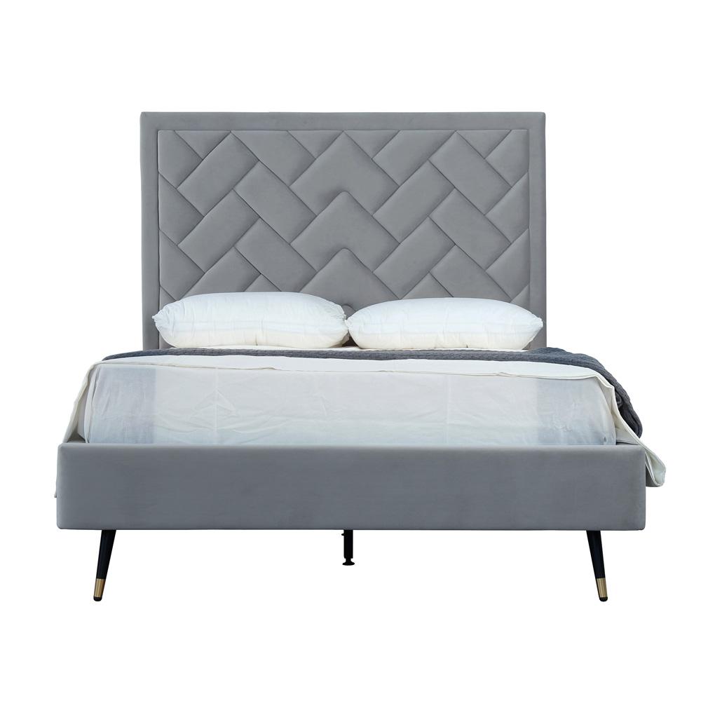 Manhattan Comfort - Crosby Velvet Full- Size Bed with Metal Legs in Grey - BD009-FL-GY veiw 1