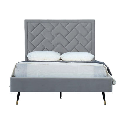 Manhattan Comfort - Crosby Velvet Full- Size Bed with Metal Legs in Grey - BD009-FL-GY veiw 1