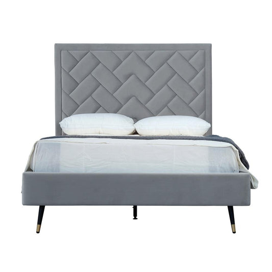 Manhattan Comfort - Crosby Velvet Full- Size Bed with Metal Legs in Grey - BD009-FL-GY veiw 1