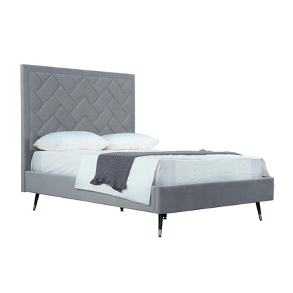 Manhattan Comfort - Crosby Velvet Full- Size Bed with Metal Legs in Grey - BD009-FL-GY veiw 2